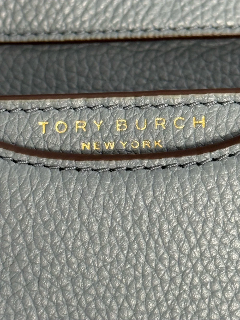 NWOT Tory Burch Britten Logo Saddle Bag Slate Blue/Brunnera Pebble Leather $458